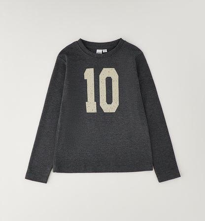 iDO Mädchen Langarmshirt Dunkelgrau mit Zahlenprint 10