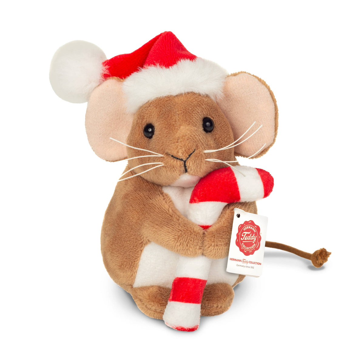 Weihnachtsmaus mit Zuckerstange 11 cm-Plüschtier-Stofftier