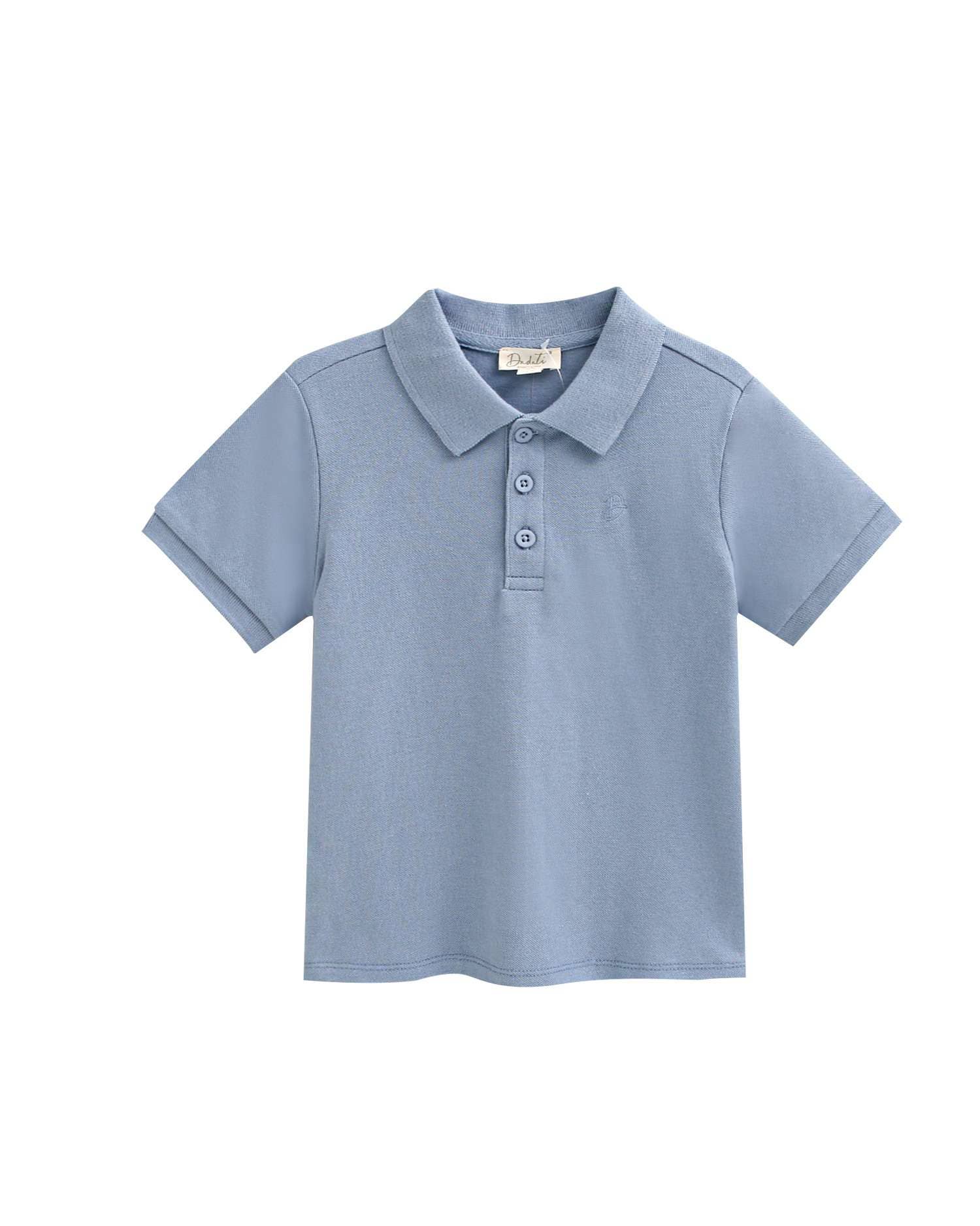 Jungen-Poloshirt blau mit Bootsaufdruck und Holzknöpfen
