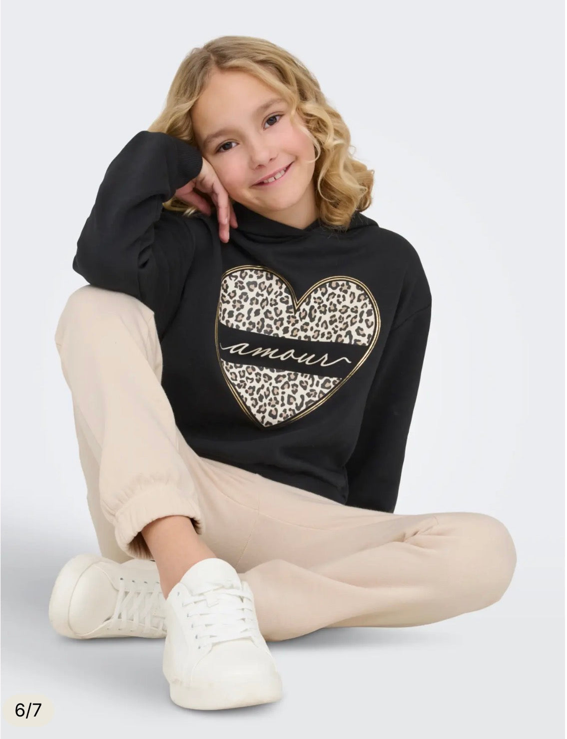 ONLY Mädchen Hoodie Schwarz mit Leoparden-Herz