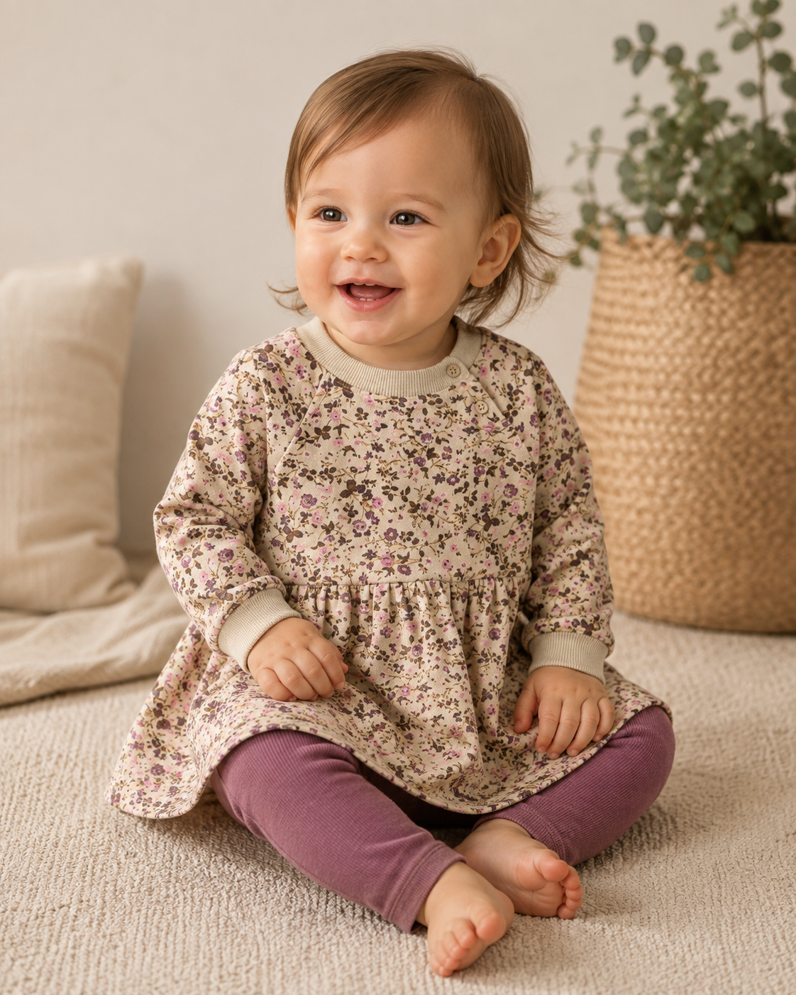 Wheat Baby Kleid – Blumenmuster Beige