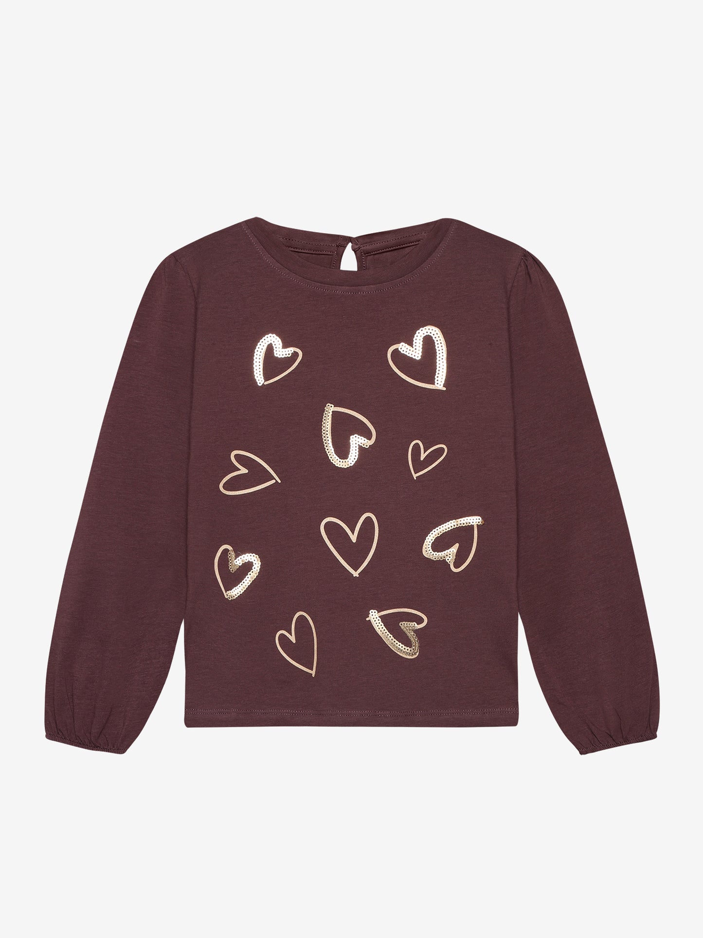 Minymo Mädchen Langarmshirt – Bordeaux mit Herzen