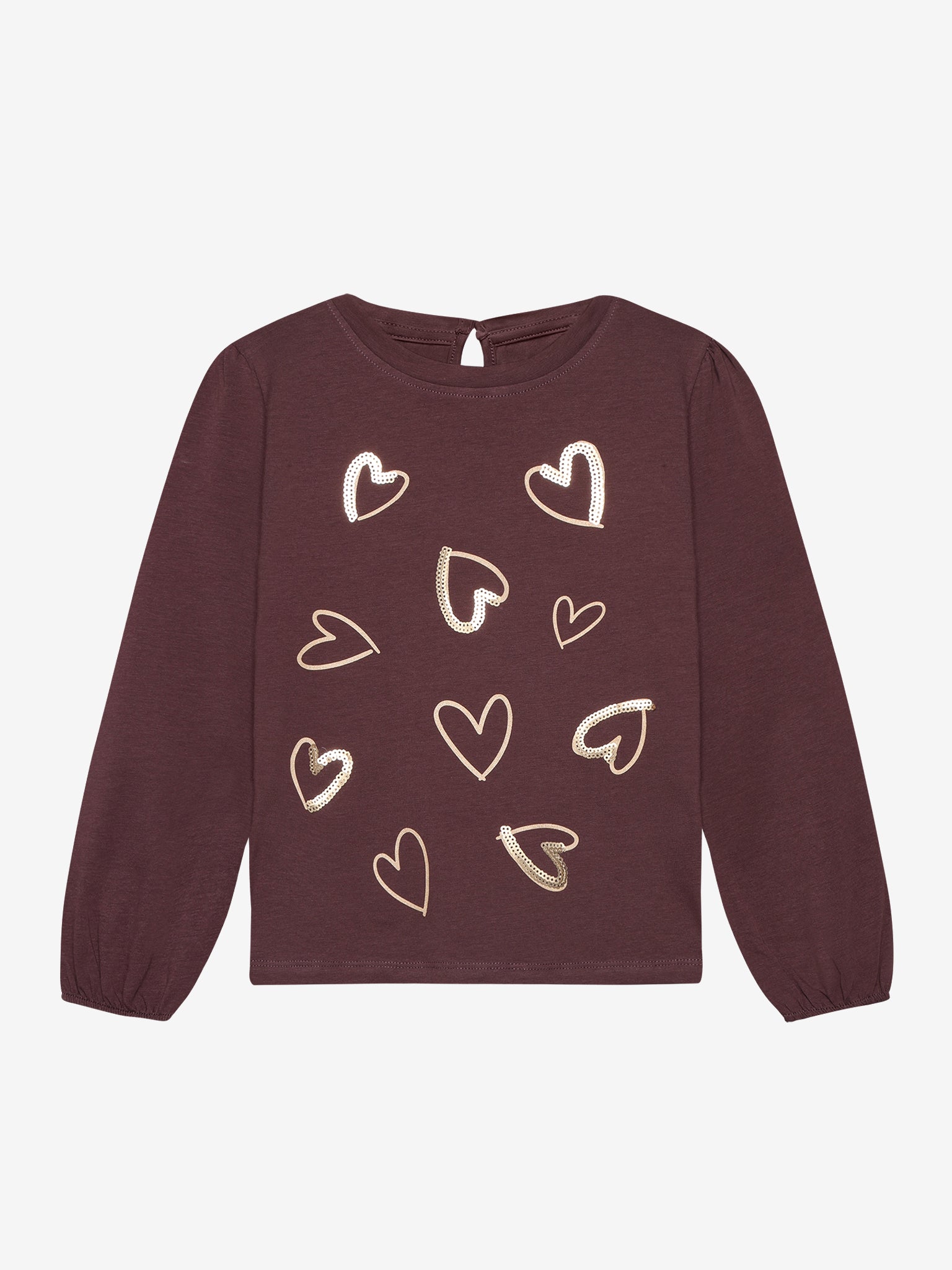 Minymo Mädchen Langarmshirt – Bordeaux mit Herzen