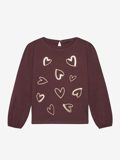 Minymo Mädchen Langarmshirt – Bordeaux mit Herzen