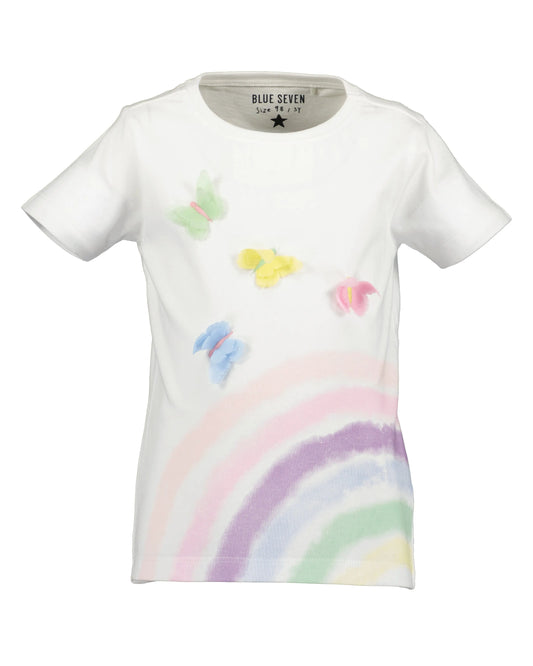 Blue Seven Mädchen T-Shirt mit Chiffon-Schmetterlingen und Regenbogen - T-Shirt - Blue Seven