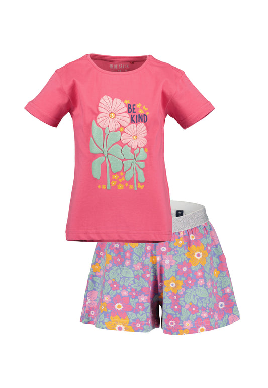 Blue Seven Mädchen Set Pink Blumenmotiv T-Shirt und Shorts
