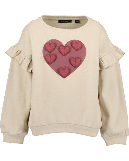 Blue Seven Mädchen Sweatshirt Kiesel Herzmotiv und Rüschen