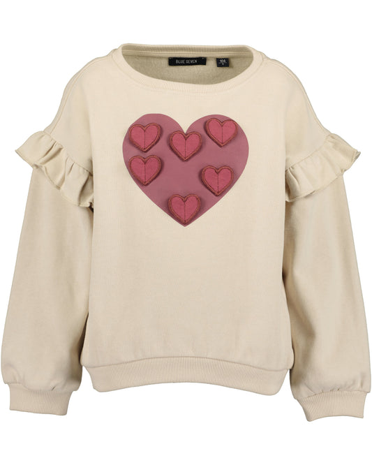 Blue Seven Mädchen Sweatshirt Kiesel Herzmotiv und Rüschen