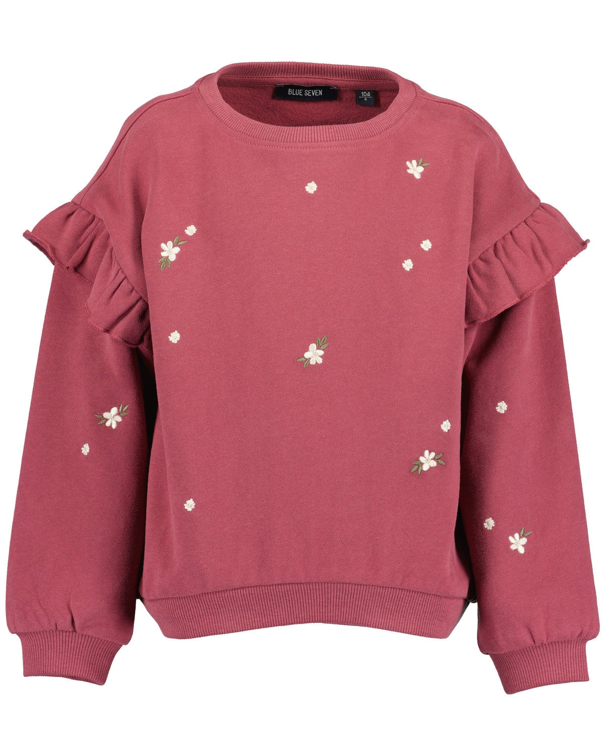 Blue Seven Mädchen Sweatshirt Wein Blumenmuster und Rüschen