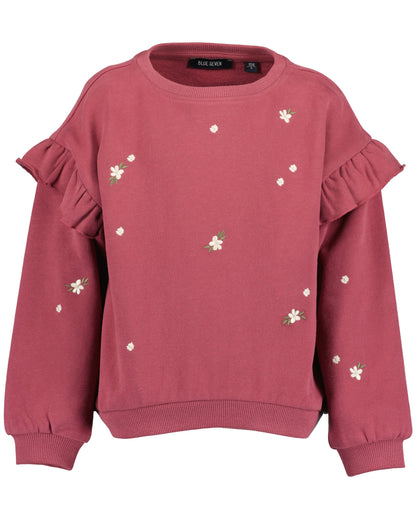Blue Seven Mädchen Sweatshirt Wein Blumenmuster und Rüschen
