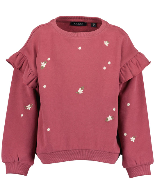 Blue Seven Mädchen Sweatshirt Wein Blumenmuster und Rüschen