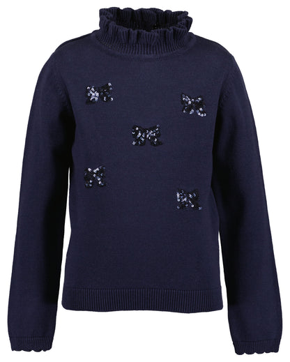 Blue Seven Mädchen Rollkragenpullover Nachtblau Schleifenmuster