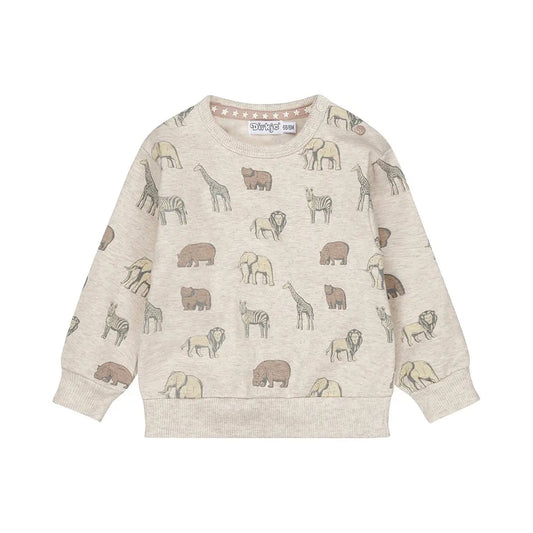 Dirkje Baby Sweatshirt Safari Allover Beige Mokkini Kindermode Sweatshirt