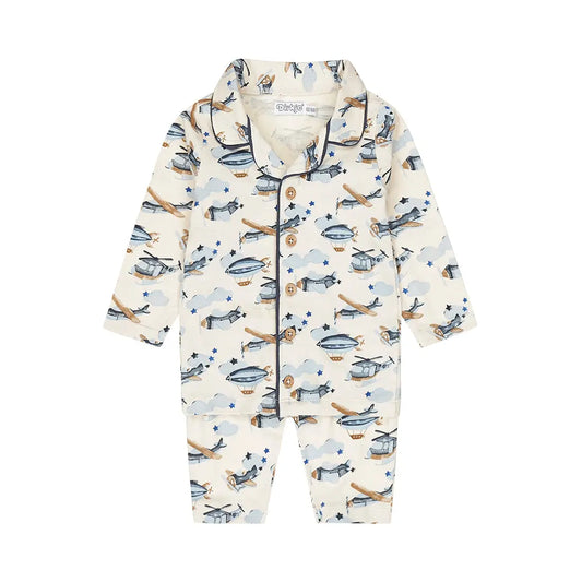 Dirkje Jungen-Pyjama – Off-White mit Flugzeugmuster - Pyjama - Dirkje