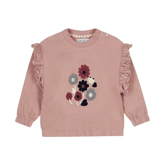 Dirkje Sweatshirt Mädchen rosa mit Blumenstickerei & Rüschen Mokkini Kindermode Sweatshirt
