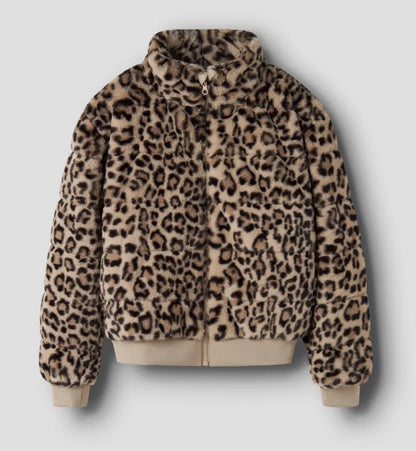 name it Mädchen Plüschjacke mit Leo-Muster