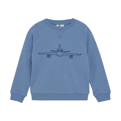 En Fant Sweatshirt mit Flugzeug-Stickerei in Blau Mokkini Kindermode Gesperrt