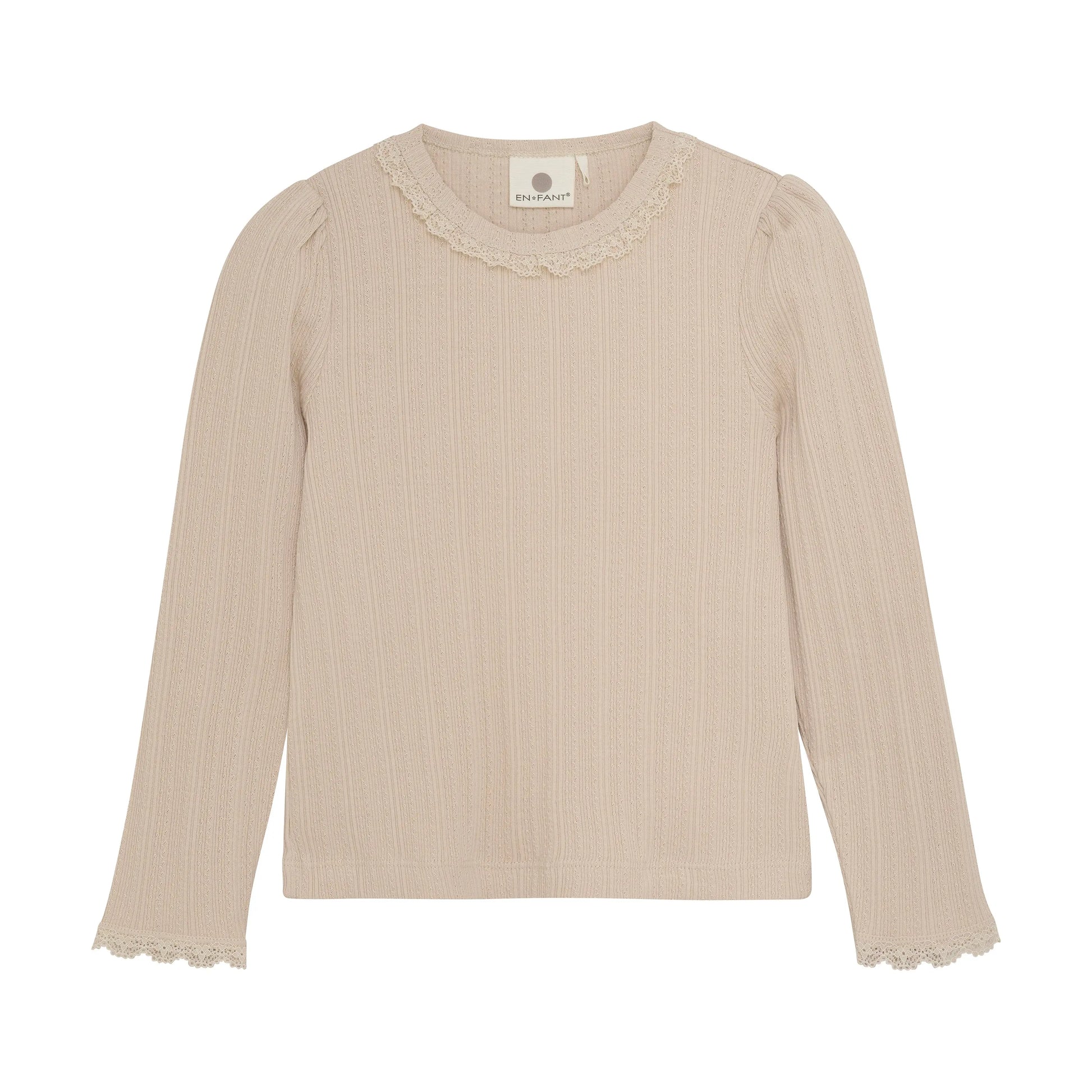Enfant Langarmshirt mit Spitzenkragen in Beige Mokkini Kindermode Gesperrt