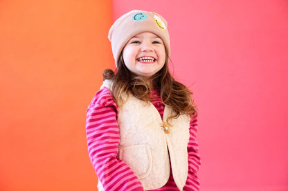 LÄSSIG Beanie Mütze Rosa mit Smileys & Blumen