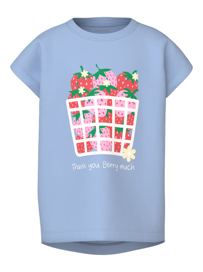 name it Mädchen T-Shirt NMFVIGEA CAPSL TOP SET - Chambray Blue Strawberry Basket Gr. 104-98 - Front_1