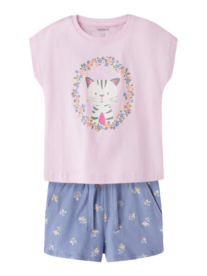 name it Mädchen T-Shirt NMFVIGEA CAPSL TOP SET - Pirouette Flower Cat Gr. 104-98 - Front