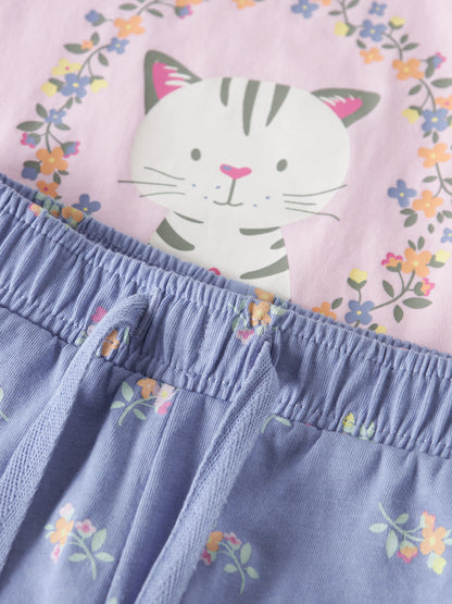 name it Mädchen T-Shirt NMFVIGEA CAPSL TOP SET - Pirouette Flower Cat Gr. 104-98 - Front Full