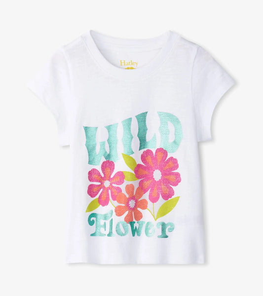 Hatley Mädchen-T-Shirt mit Blumendruck und Glanzschriftzug "Wild Flower - T-Shirt - Hatley