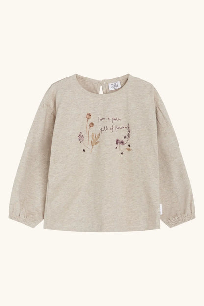 Hust & Claire Alma Langarm T-Shirt für Mädchen – Blumen Print in Beige - Langarmshirt - Hust&Claire