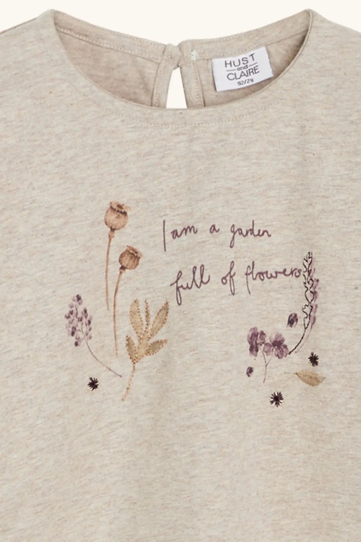 Hust & Claire Alma Langarm T-Shirt für Mädchen – Blumen Print in Beige - Langarmshirt - Hust&Claire