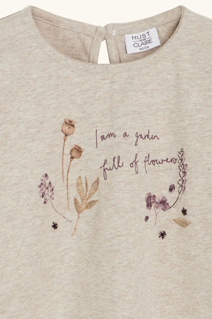 Hust & Claire Alma Langarm T-Shirt für Mädchen – Blumen Print in Beige - Langarmshirt - Hust&Claire