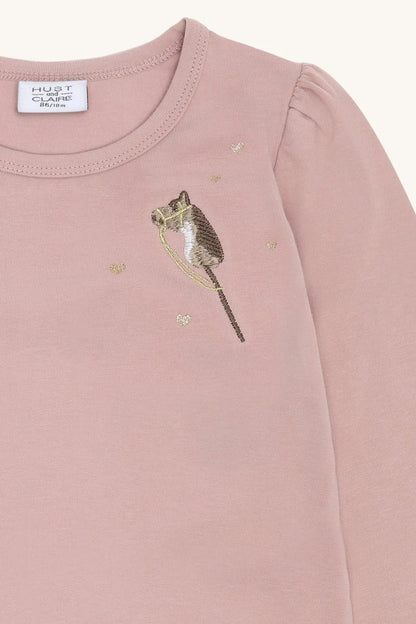 Hust & Claire Langarmshirt Alma in Rosé mit Blume Mokkini Kindermode T-Shirt Langarm