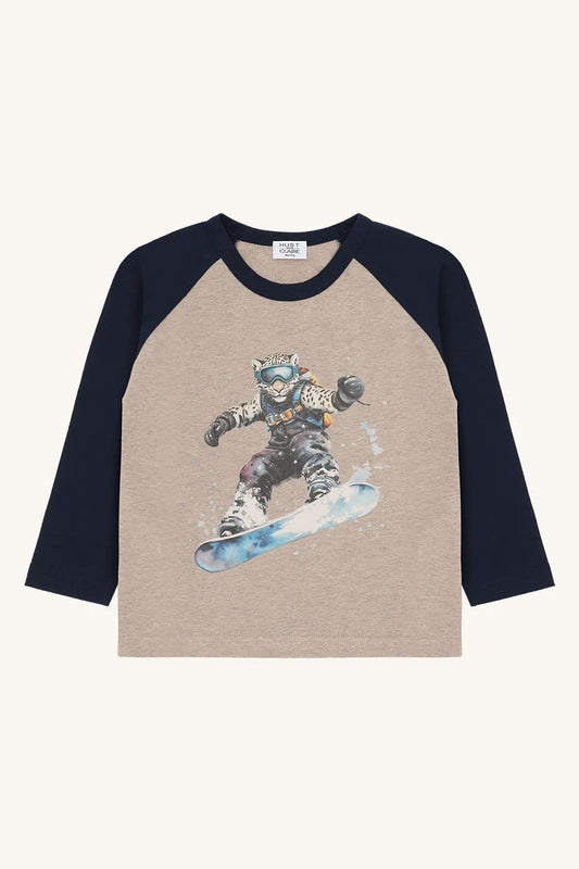 Hust & Claire Langarmshirt Beige Snowboard Jungen Mokkini Kindermode Sweatshirt
