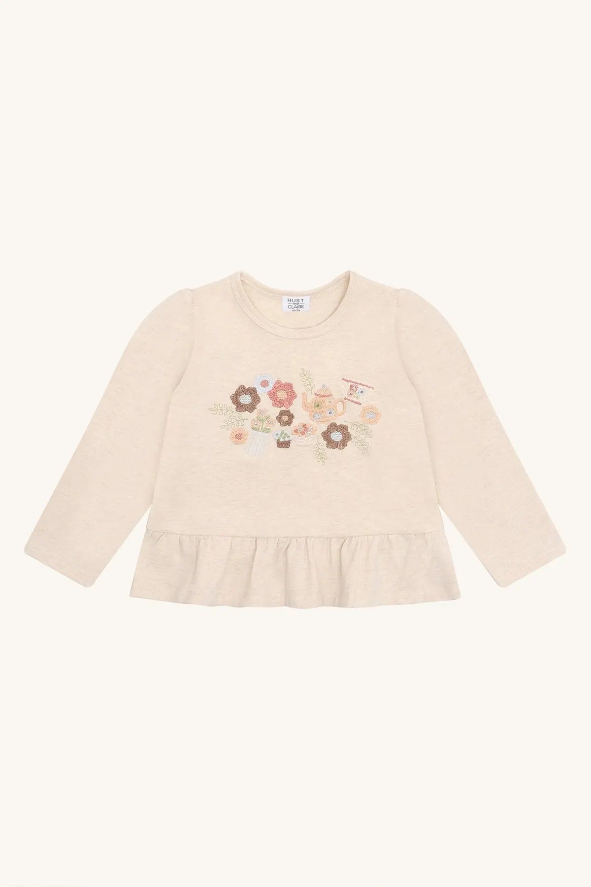 Hust & Claire Langarmshirt Creme Blumen Mädchen Mokkini Kindermode T-Shirt Langarm