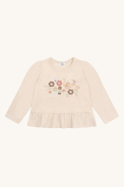 Hust & Claire Langarmshirt Creme Blumen Mädchen Mokkini Kindermode T-Shirt Langarm