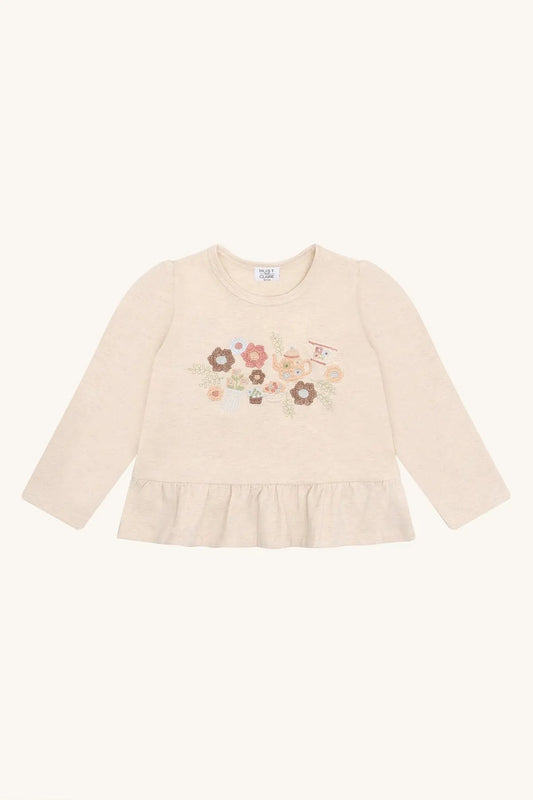 Hust & Claire Langarmshirt Creme Blumen Mädchen Mokkini Kindermode T-Shirt Langarm