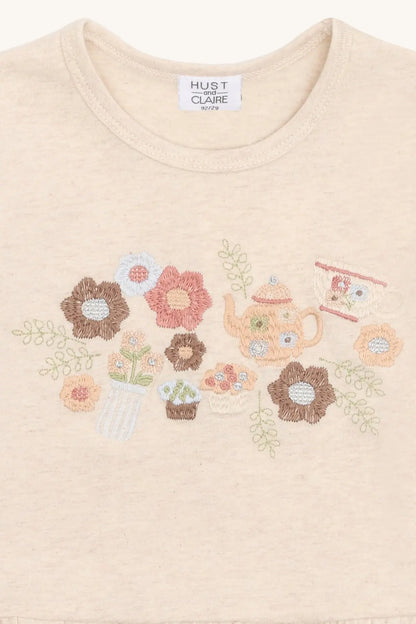 Hust & Claire Langarmshirt Creme Blumen Mädchen Mokkini Kindermode T-Shirt Langarm