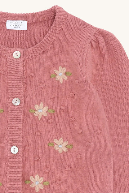 Hust & Claire Strickjacke Altrosa Blumen Mädchen Mokkini Kindermode Strickjacke