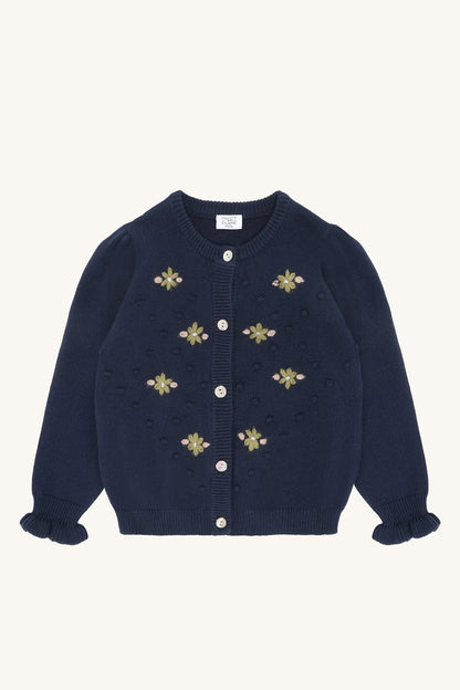 Hust & Claire Strickjacke Blau Blumen Mädchen Mokkini Kindermode Strickjacke