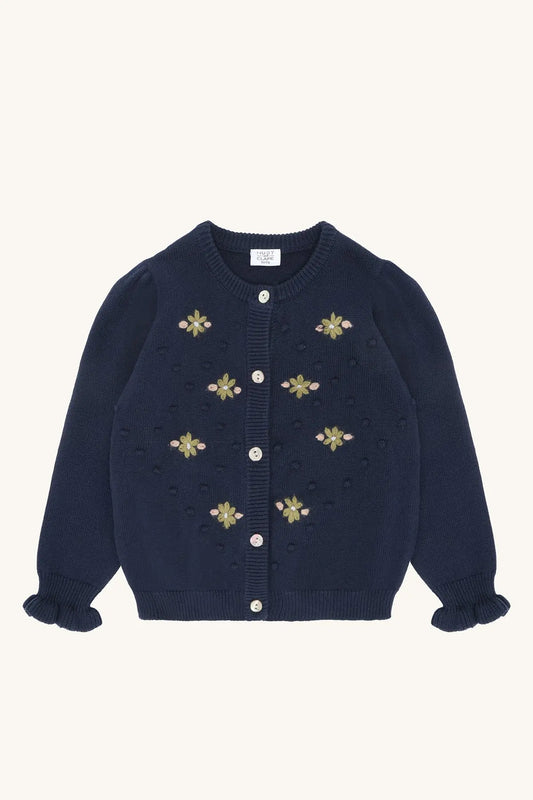 Hust & Claire Strickjacke Blau Blumen Mädchen Mokkini Kindermode Strickjacke