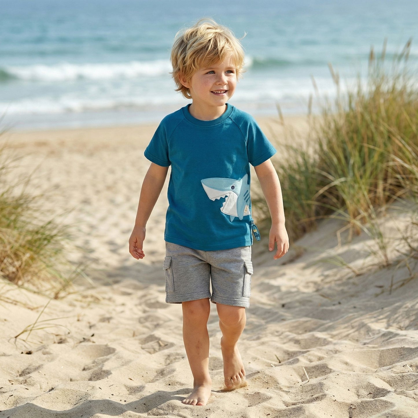 Sigikid Mini T-Shirt Petrol mit Hai-Motiv
