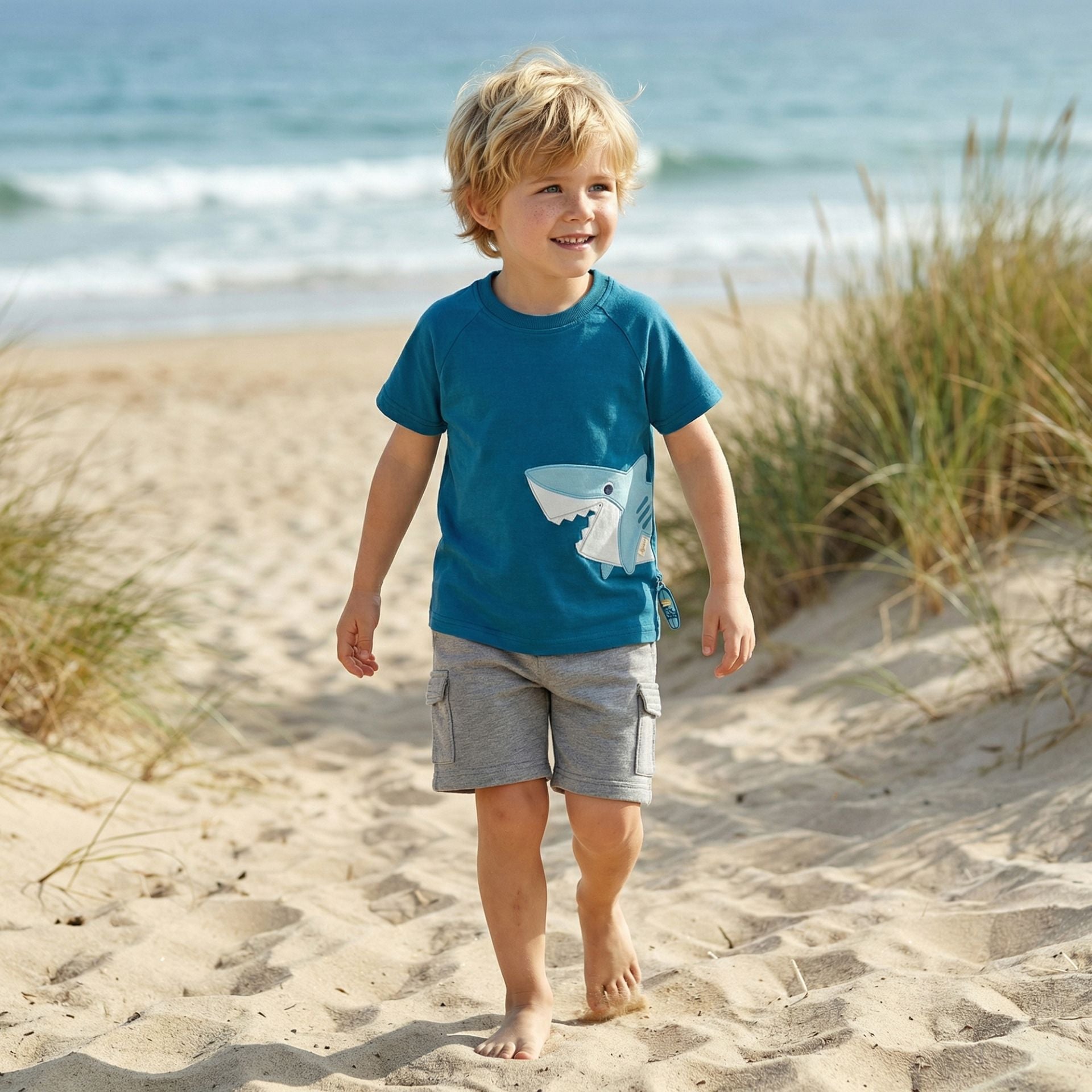 Sigikid Mini T-Shirt Petrol mit Hai-Motiv