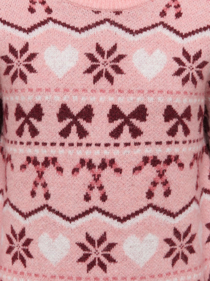 ONLY Kids Mädchen Weihnachtspullover mit Schneeflocken – Rosa