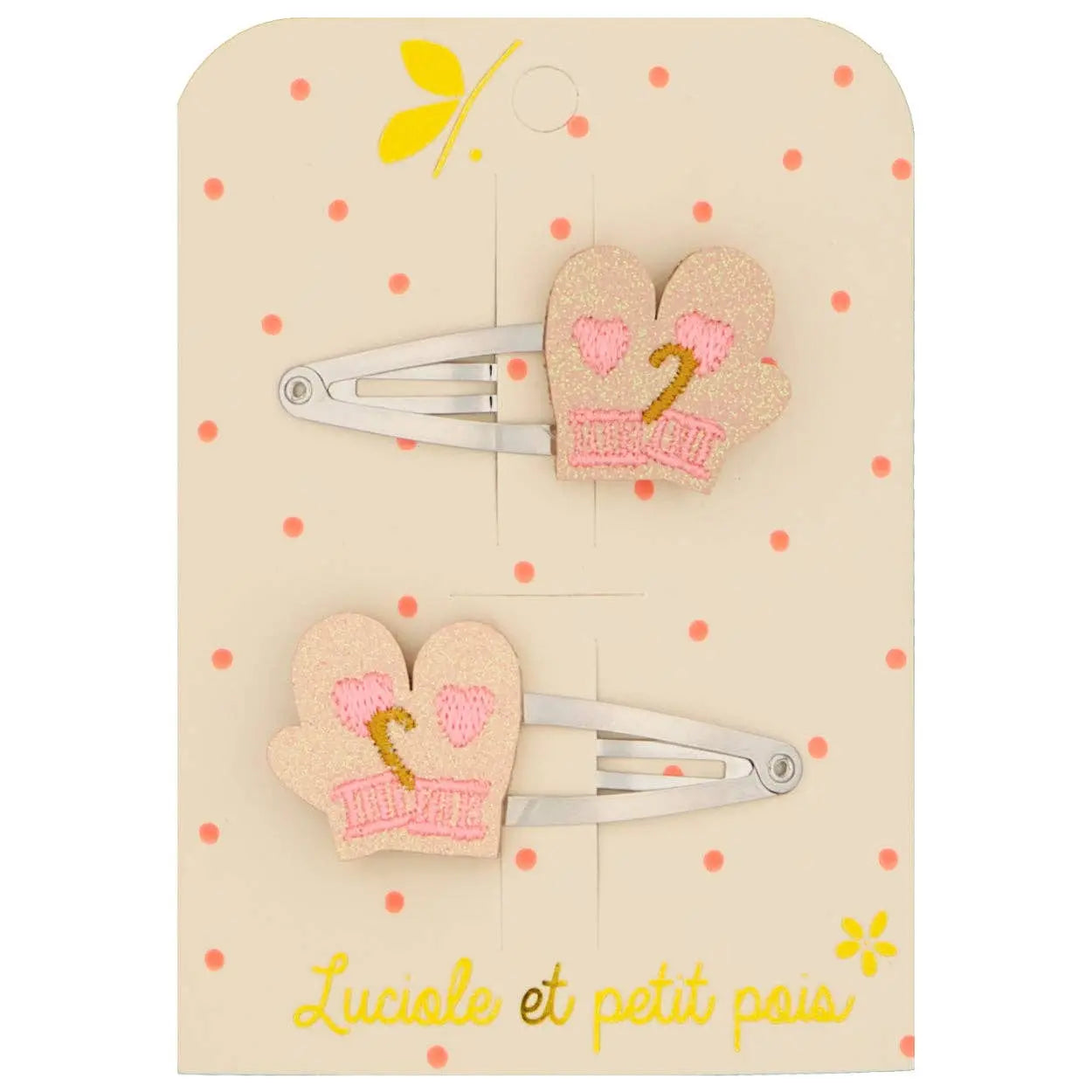 Luciole et Petit Pois Haarspangenset – Handschuhmotiv in Rosa Mokkini Kindermode Haarspange