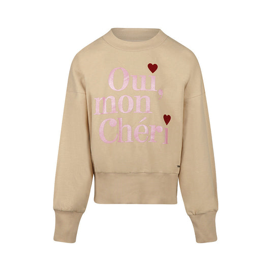 No Way Monday Mädchen Sweatshirt in Beige mit Glitzerschriftzug
