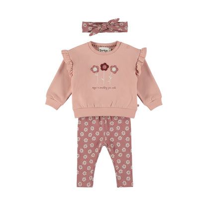 Dirkje Mädchen 3-tlg. Set mit Sweatshirt, Leggings & Stirnband in Altrosa - M60303-35