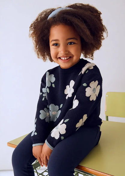 Mayoral Jacquard-Pullover Blau mit Blumenmuster Mokkini Kindermode Pullover