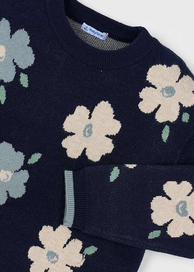 Mayoral Jacquard-Pullover Blau mit Blumenmuster Mokkini Kindermode Pullover