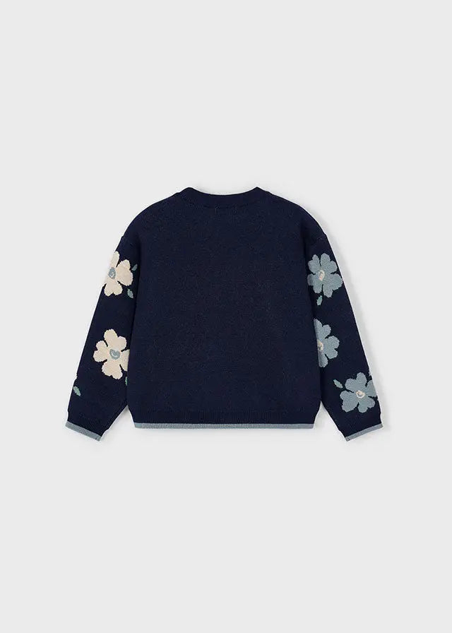 Mayoral Jacquard-Pullover Blau mit Blumenmuster Mokkini Kindermode Pullover