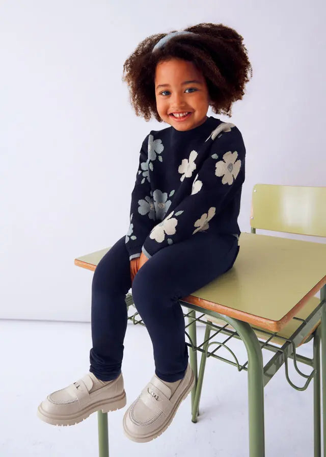 Mayoral Jacquard-Pullover Blau mit Blumenmuster Mokkini Kindermode Pullover