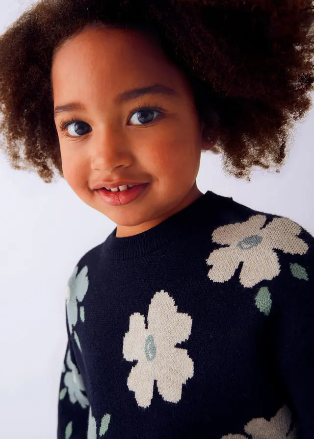 Mayoral Jacquard-Pullover Blau mit Blumenmuster Mokkini Kindermode Pullover